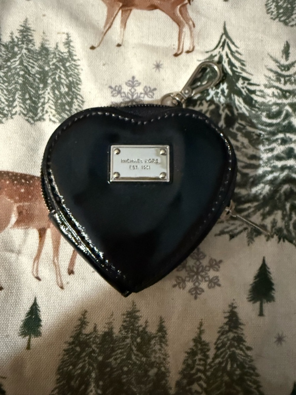 Michael Kors Black Patent Heart Coin Pouch Key Charm
